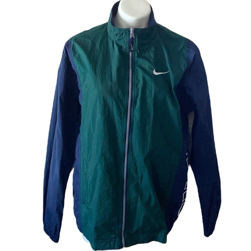 Vintage Nike Unisex Green and Navy Blue Windbreaker - Picture 1 of 6